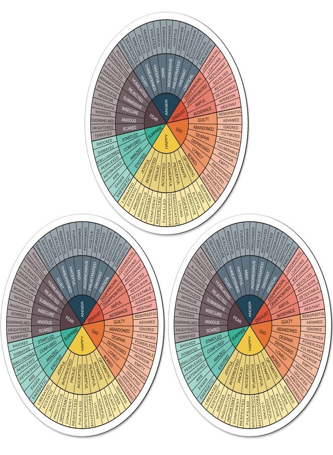 Weewooday 3 Pcs Emotion Wheel Magnet 4.8 Inch Feelings Wheel Magnet Feelings Emotions Chart Fridge Mental Health Gifts Social Counselor Worker Stickers School Office Decor(Dark Colors) - Image 1